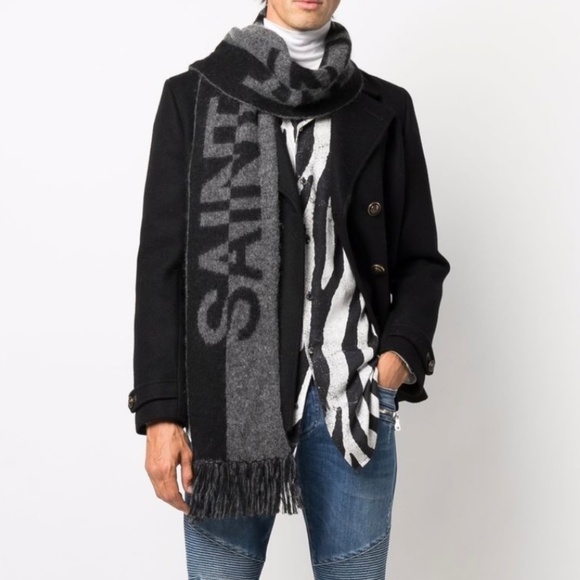 SAINT LAURENT Split Logo Wool Scarf - Picture 2 of 6